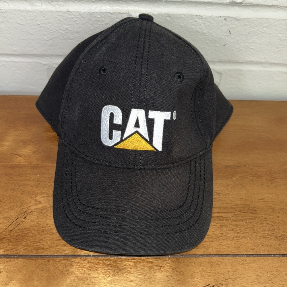 Caterpillar CAT Mens Black Adjustable Strapback Baseball Hat Cap Workwear Rip